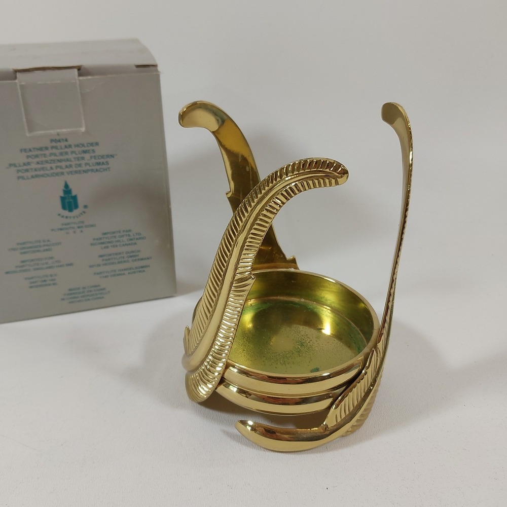 PartyLite‎ P0414 Feather pillar Brass candle holder 5 1/2" Party lite